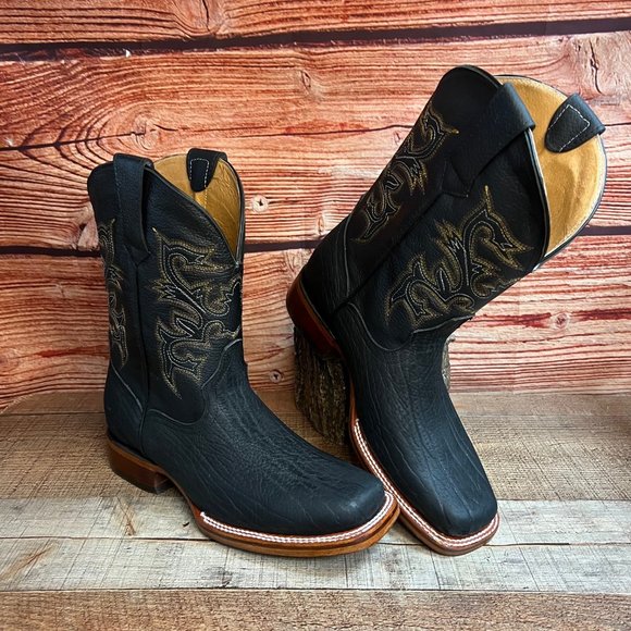 Men's LEATHER COWBOY WESTERN Exotic Bulls Neck SQUARE TOE Boots CUELLO DE TORO
